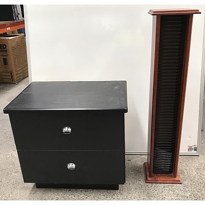 Black Veneer Side Table and Pine CD Rack