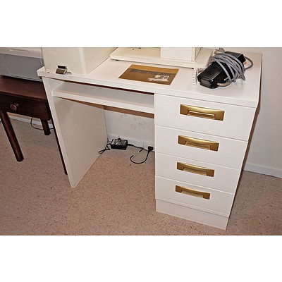 Vintage White Painted Desk with Unusual Metal Handles