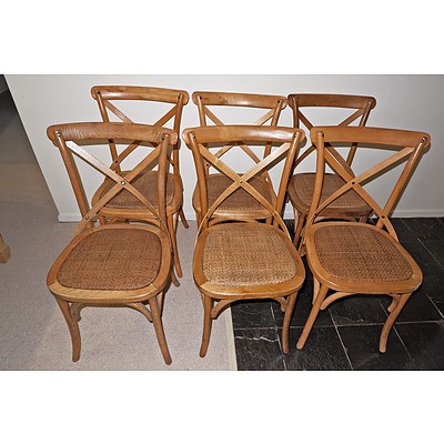 Six Contemporary Beech and Rattan Dining Chairs