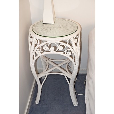 Pair Vintage Painted Wicker Side Tables