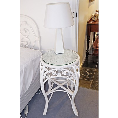 Pair Vintage Painted Wicker Side Tables