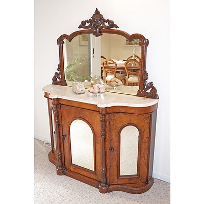 Victorian Walnut and Marble Top Credenza Circa 1880's