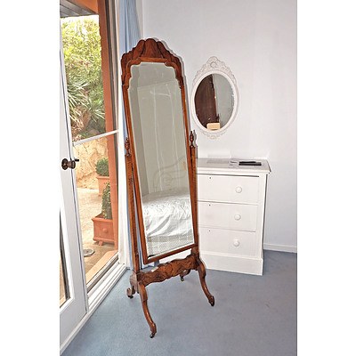 Beard Watson Masterpiece Furniture Walnut Cheval Mirror, Circa 1940s