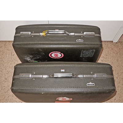 Two Vintage American Tourister Suitcases in Dark Olive Green