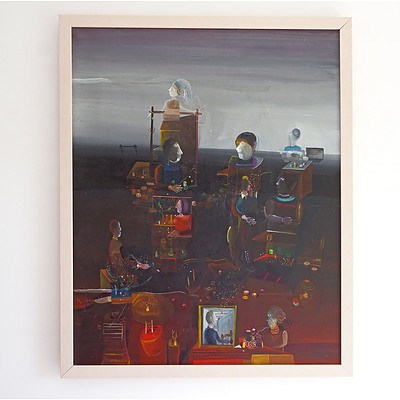Bogoljub Ivkovic (born 1924, Yugoslavian), Untitled (Surrealist Figures in Landscape) 1979, Oil on Canvas