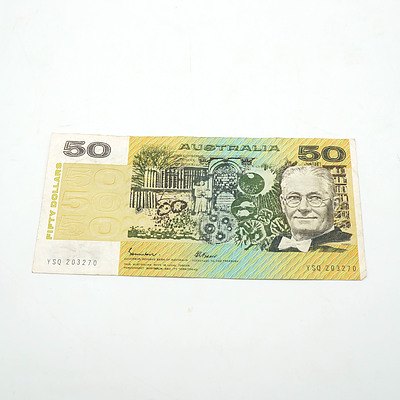 Australian Johnston / Fraser $50 Note, YSQ203270