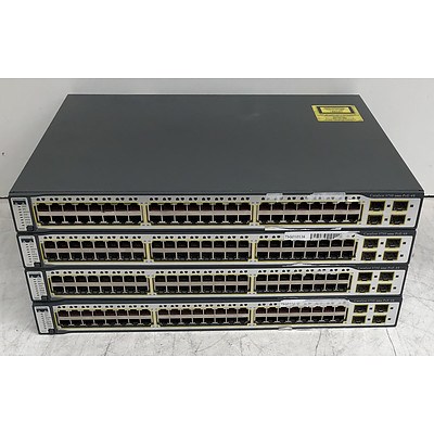 Cisco Catalyst (WS-C3750-48PS-S) 3750 Series PoE-48 48-Port Fast Ethernet Switches - Lot of Four