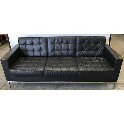 Florance Knoll Replica Black Faux Leather Sofa