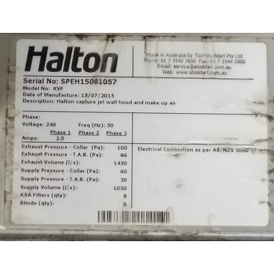 Halton KVF Commercial Stainless Steel Range Hoods - Lot of Two