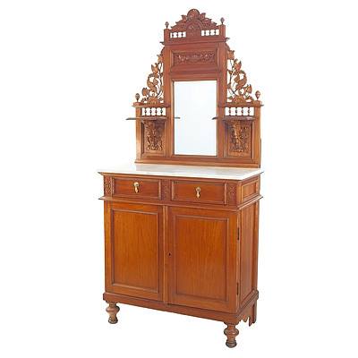Dutch East Indies Carved Teak and Marble Topped Credenza