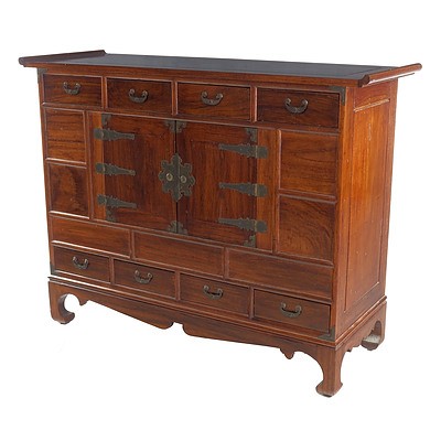 Korean Hardwood and Brass Mounted Altar Cabinet, Late 20th Century