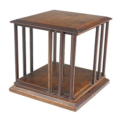 Small Antique Oak Revolving Bookcase for Desk or Table Top