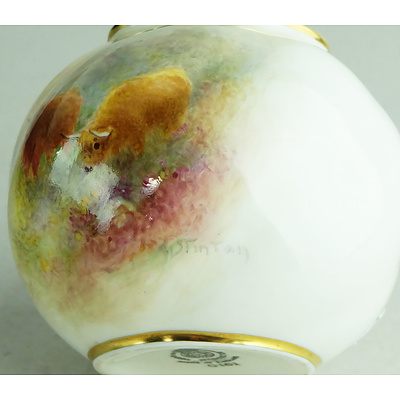Royal Worcester Hand Painted Highland Cattle Small Squat Vase Signed by Stinton