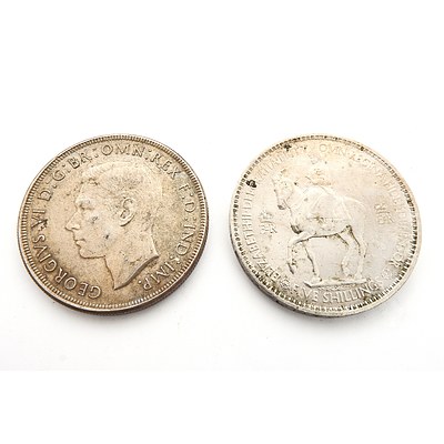 1937 Australian Crown and a British Five Shilling