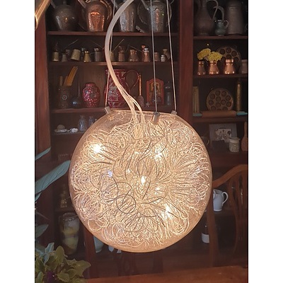 Spiral Wirework and Glass Pendant Lamps -Lot Of Two