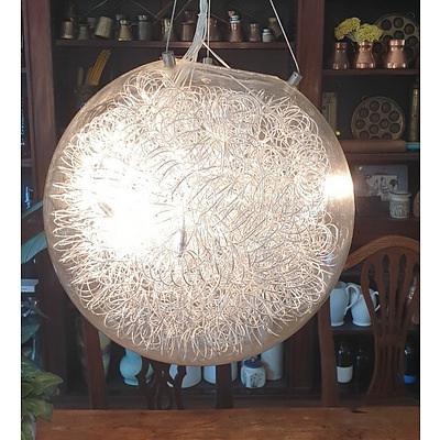 Spiral Wirework and Glass Pendant Lamps -Lot Of Two