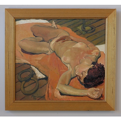 Original Oil on Canvas Reclining Nude in Timber Frame Signed Indistinctly and Dated 92 Lower Left