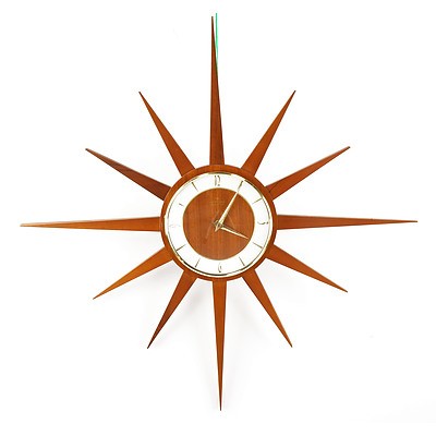 Junghans Teak and Brass Starburst Clock 1960s