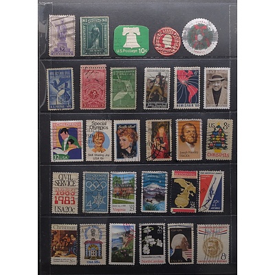 Sheet of United States Postal Stamps, Including 2002 34c Black Heritage Stamp, $1 US Internal Revenue Stamp and More