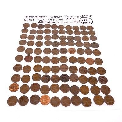 Sheet of a Hundred 1919-1958 1 Cent American Wheat Pennies