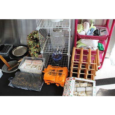 Wok, Wine Rack, Mesh Storage Rack, Vase, Ornaments, Decorations, Plastic Spoons, Straws, Fabric Cloths and More