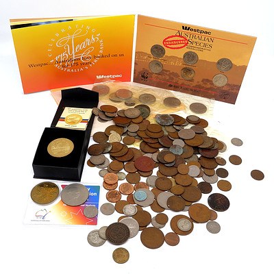 Large Collection of Australian and International Coins, Including 1927 Florin, 1965 Churchill Coin, 60th Anniversary of the End of WWII