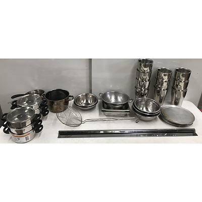 Large Lot Of Stainless Steel Cookware and Accessories