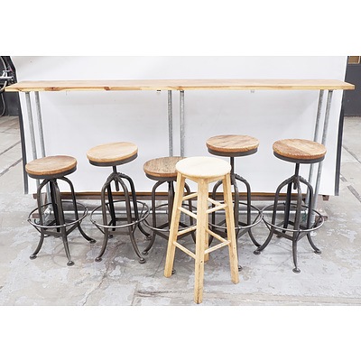Commercial High Top Long Narrow Bar Table with Six Stools