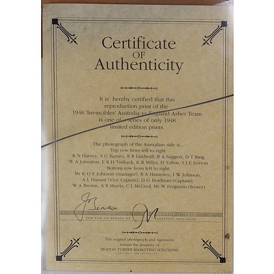 1948 Australian Cricket Team 'The Invincibles'  Limited Edition Reproduction Print