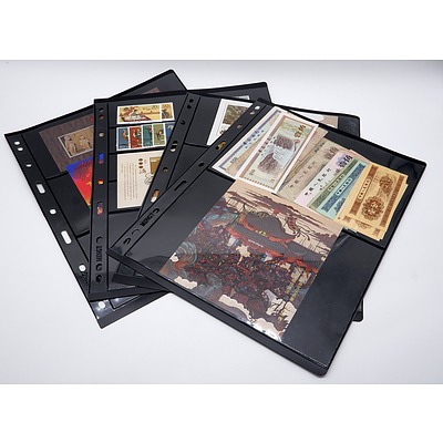 Four Sheets of China Stamps and Currency Notes, Mint and Used