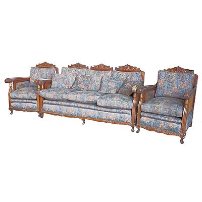 Vintage Carved Jarvi Lounge Suite with Cane Panels