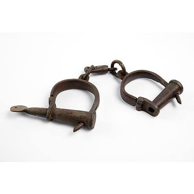 Antique Hand Forged Handcuffs, Mid to Late 19th Century