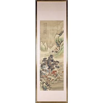 Chinese Landscape Painting, Ink and Colour on Silk