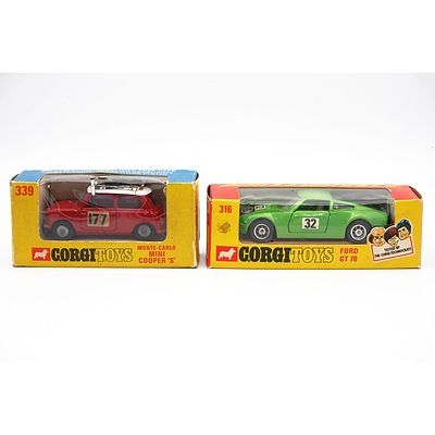 Corgi Monte-Carlo Mini Cooper 'S' No.339 and Corgi Ford GT70 No.316