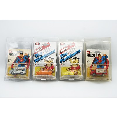 Four Corgi Vehicle Sets on Card, Two Flintstones, Two Superman