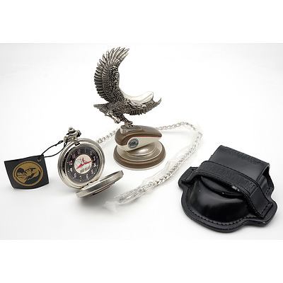 Harley Davidson Franklin Mint Duo-Glide Pocket Watch With Stand and Pouch