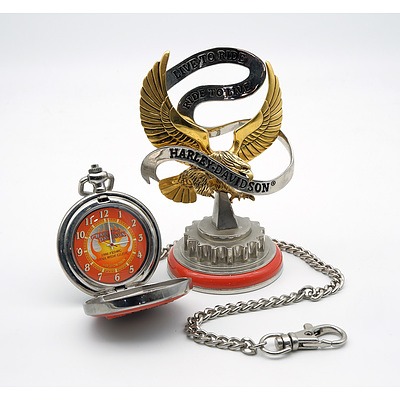 Harley Davidson Franklin Mint 1998 FXDWG Wide Glide Pocket Watch With Stand and Pouch
