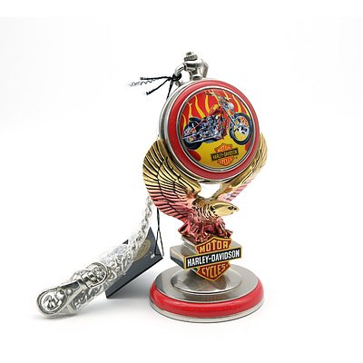 Harley Davidson Franklin Mint Billy Bike Pocket Watch With Stand and Pouch