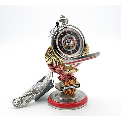 Harley Davidson Franklin Mint Billy Bike Pocket Watch With Stand and Pouch