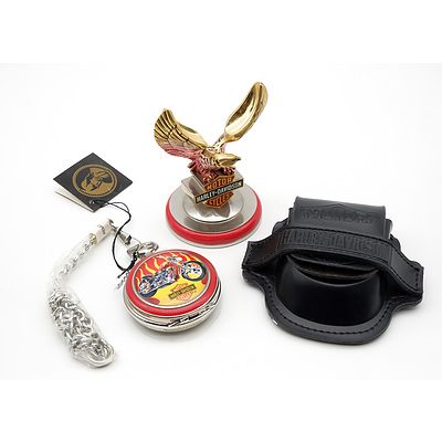 Harley Davidson Franklin Mint Billy Bike Pocket Watch With Stand and Pouch