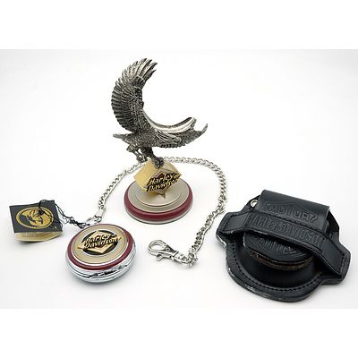Harley Davidson Franklin Mint Electra Glide Pocket Watch With Stand and Pouch