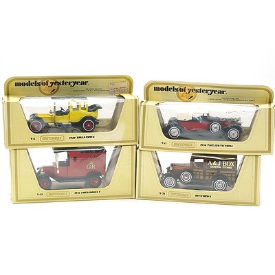 Four Boxed Matchbox Models of Yesteryear, Including 1920 Rolls Royce and 1930 Packard Victoria
