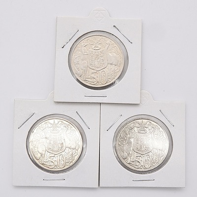 Three Australian 1966 Silver Fifty Cent Coins