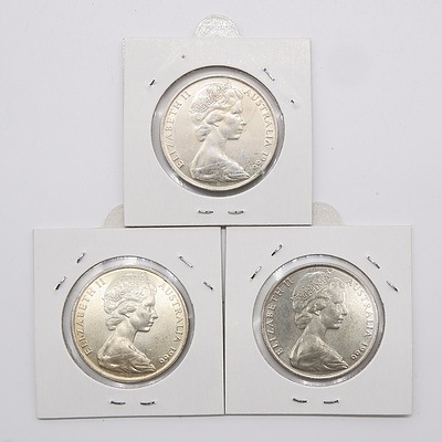 Three Australian 1966 Silver Fifty Cent Coins