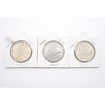 Three Australian 1966 Silver Fifty Cent Coins