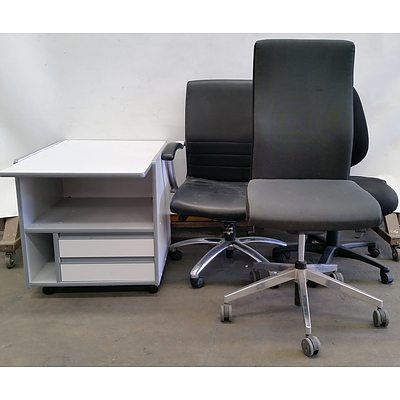 Printer Table and Three Gaslift Chairs