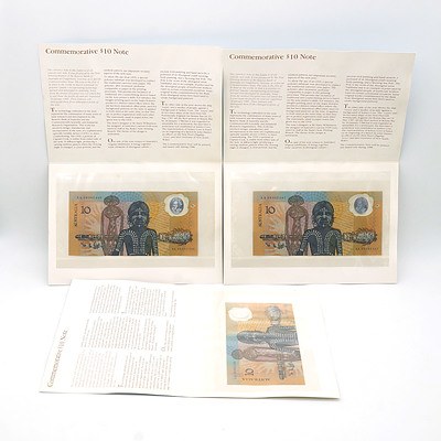 Three Consecutively Numbered 1988 Australian Bicentennial Commemorative $10 Notes AA09002446 -AA09002448