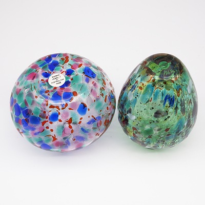 Australian Studio Glass Bud Vase by Eamonn vereker and a Green Glass Vase Marked ML 94 to Base