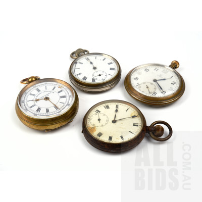 Four Vintage Open Faced Pocket Watches, Including Omega Pocket Watch