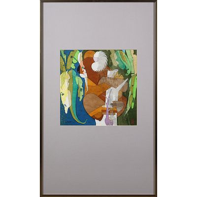 Cornel Swen (born 1930), Gumtip Gastro-Gnome 1993, Wax-Resisted Dye Painting on Japanese Washi Paper